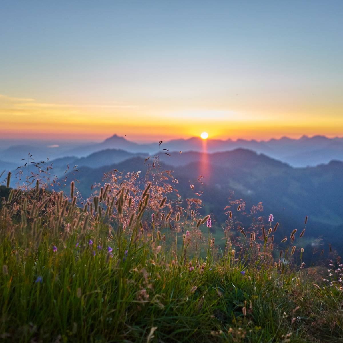 Sonnenuntergang in den Bergen - Frühling im Allgäu